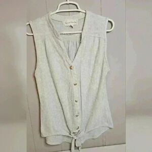 French Laundry Light Mint Green Button Up, Tie Front Blouse Size Large